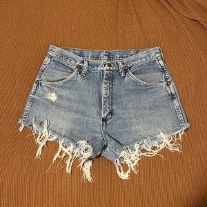 Wrangler, cut-off, light-wash, denim shorts